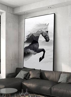 马到成功玄关装饰画2026新款客厅背景墙挂画高级感走廊过道骏马画