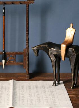 现代新中式骑马人物雕塑高级感摆件酒店玄关书房样板间软装饰品