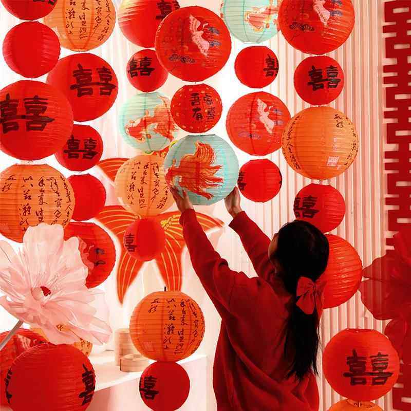 结婚喜字纸灯笼串装饰农村庭院婚礼院子宫灯瀑布挂饰婚房布置用品,淘宝优惠券,粉丝福利购,淘宝优惠卷
