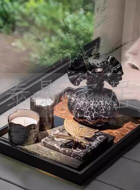 现代简约样板间客厅桌面飘窗花瓣口玻璃花器香薰托盘组合摆件软装