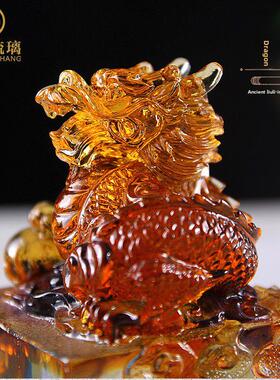玻璃饰品，生肖龙印，办公室书房装饰，高级水晶工艺品定制