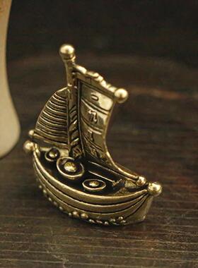 新款黄铜复古一帆风顺元宝船乘风破浪帆船家居桌面装饰铜摆件