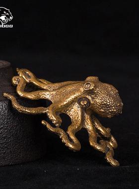 黄铜家居办公桌面小摆件八脚章鱼黄铜摆件古玩小铜器装饰工艺品