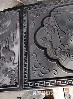 山西黑花岗岩别墅影壁墙雕刻中国黑石材异形雕刻亮度高石质坚硬