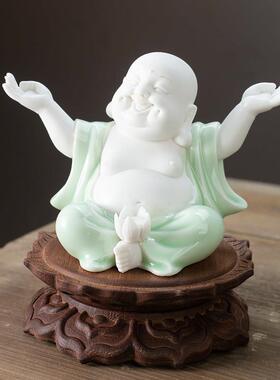 正品木佛座禅意莲花托 红托架家红影木工艺礼品摆饰石花瓶佛像实