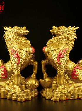 清仓铜麒麟摆件公母一对金属客厅招财镇宅吉祥物瑞兽麒麟八卦大号