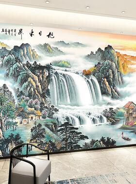 新中式电视背景墙贴纸客厅影视墙自粘壁纸鸿运当头山水风景画 画