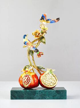 珐琅彩喜上眉梢石榴多子多福摆件新中式高档酒柜玄关电视柜装饰品