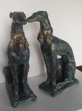 欧式树脂工艺品古铜色灵缇狗仔复古装饰狗猎犬镇宅护宅摆件礼物品