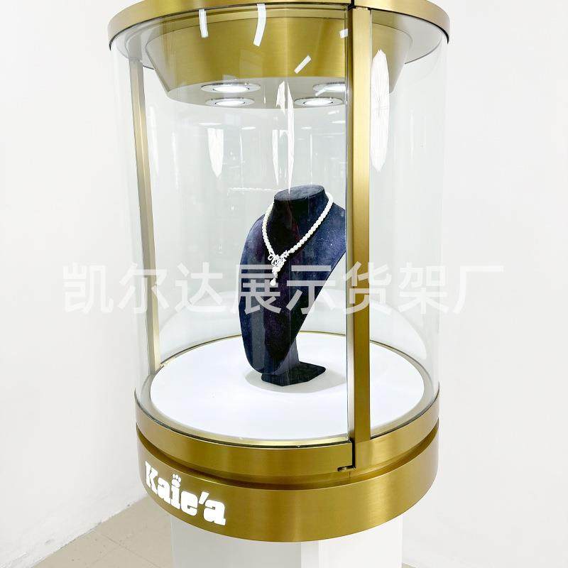 定制奢侈品珠宝展示柜圆形玻璃罩黄金首饰柜不锈钢翡翠玉石高柜,淘宝优惠券,粉丝福利购,淘宝优惠卷
