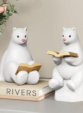 简约创意北极熊书档摆件客厅玄关书立架书柜办公室酒柜家居软装饰