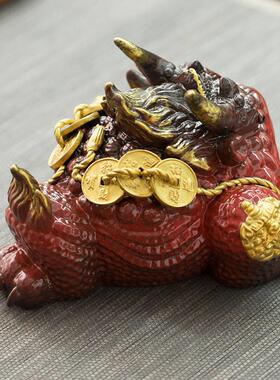 陶瓷大号金蟾茶宠摆件招财三足蟾蜍家居办公室装饰品乔迁开 业礼