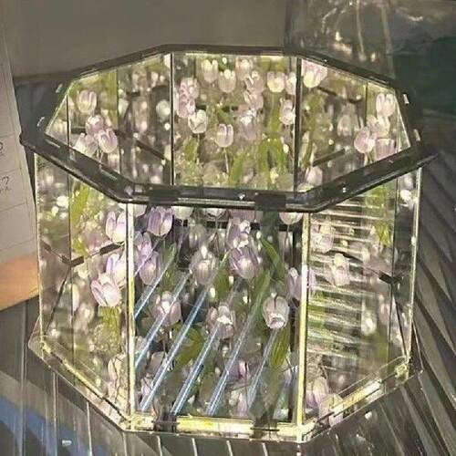 Handmade Bedroom Night Light Tulips Mirror Cube DIY Night - 图2