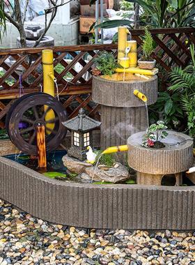 日式庭院水景观鱼池假山楼梯下角落阳台装饰落地造景流水喷泉摆件