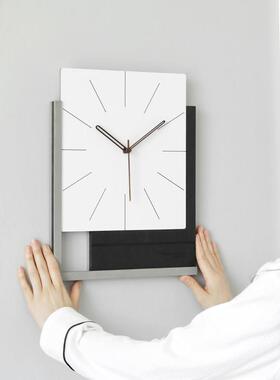 EMITDOOG免打孔方形挂钟客厅北欧轻奢钟表时钟挂墙现代简约个性