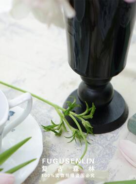 覆古森林极简实木高脚陶瓷黑白花瓶干 干鲜插花水培花器家居装饰
