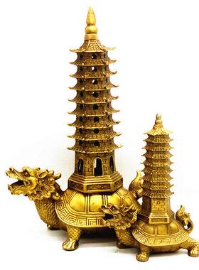 特价黄铜龙龟塔摆件驮九层文昌塔托 托龙龟背宝塔家居书房办公室