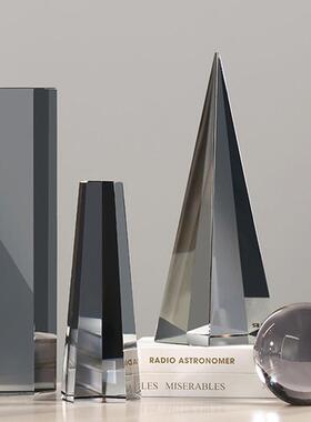 现代轻奢琥珀色几何圆球椎体金字塔水晶摆饰酒柜电视柜书柜装饰品