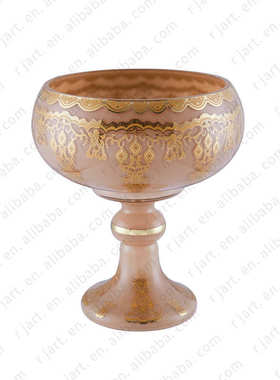 乌兹别克斯坦工艺品欧式玻璃水果盘酒店复古轻奢金属客厅装饰摆件