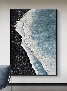 黑白星海大芬村油画芯沙发纯手绘挂画艺术侘寂入户玄关落地装饰画