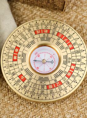 黄铜罗盘高精度纯黄铜实心彩绘三元三合综合小指南针随身携带