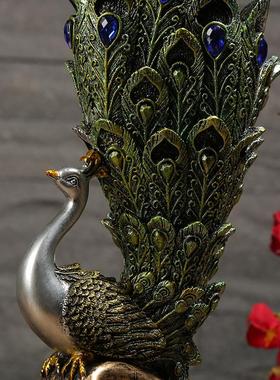 欧式风格仿古孔雀烛台客厅简约装饰树脂工艺品办公室桌面装饰摆件