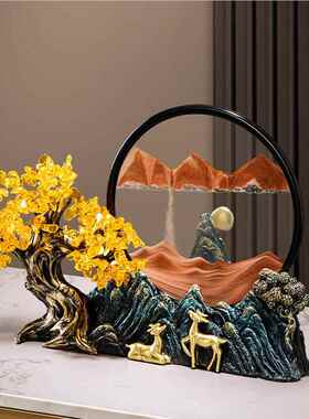 黄水晶发财树流沙SD490L画摆新中式玄办室关装饰公品高档乔迁开业