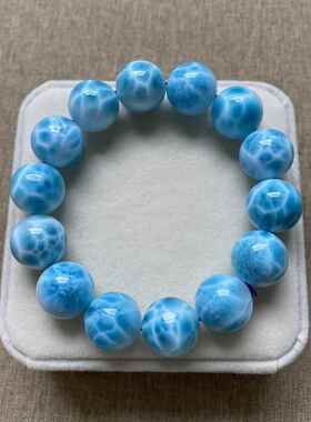 天然多米尼加海纹石手链大颗粒男女单圈拉利玛圆珠手串规格15.5mm