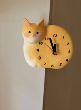 奶油风高级感静音可爱3D小猫转角时钟墙角钟拐角钟创意转角挂钟表