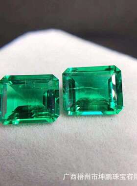 绿宝再生祖母绿长方倒角人工培育宝石自然结晶生成裸石直销