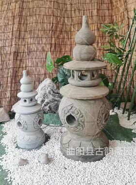 石雕西湖石灯 仿古园林雕塑三潭映月灯做旧青石天坛庭院石灯摆件