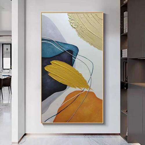 轻奢手绘油画玄关过道抽象装饰画现代简约高档艺术铝合金走廊壁画 - 图0