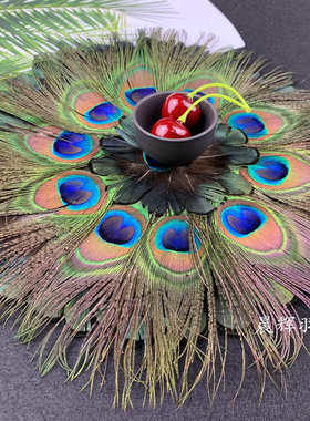 孔雀羽毛桌垫创意手工个性摆件新婚乔迁贺礼样板房软装摆台