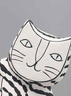 现代约树脂手绘条1322纹平脸猫玄摆件客厅简关酒店样间软板装家居