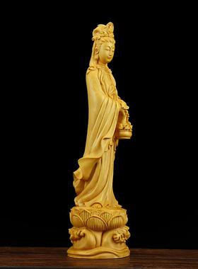 黄杨木雕刻佛像提篮观音招财供奉收藏送礼工艺品