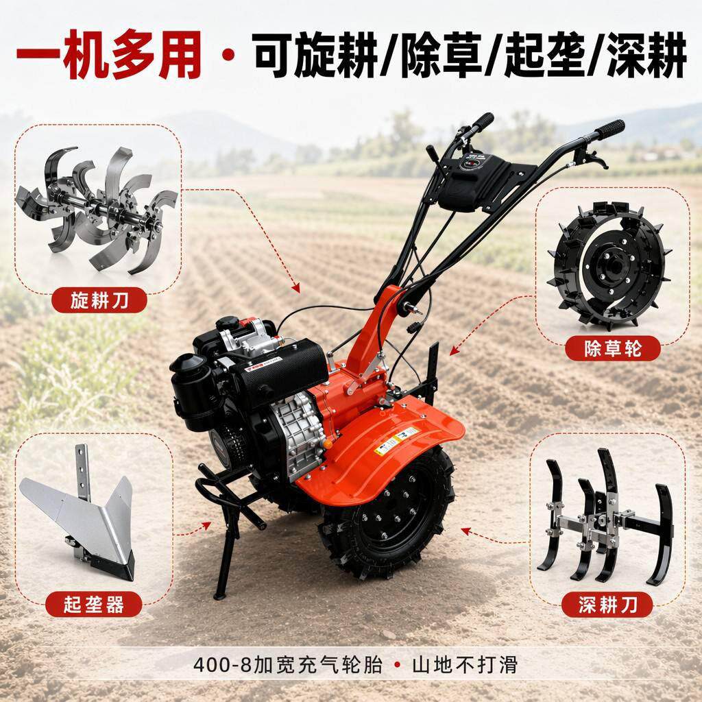 Cross-border micro tillage machine diesel/micro tillage machine gasoline model household agricultural machinery small tillage machine agricultural machinery rotary tiller