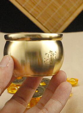 饰新款中式精雕招财宝铜缸聚宝盆进精雕招财摆件居家办公桌面装铜