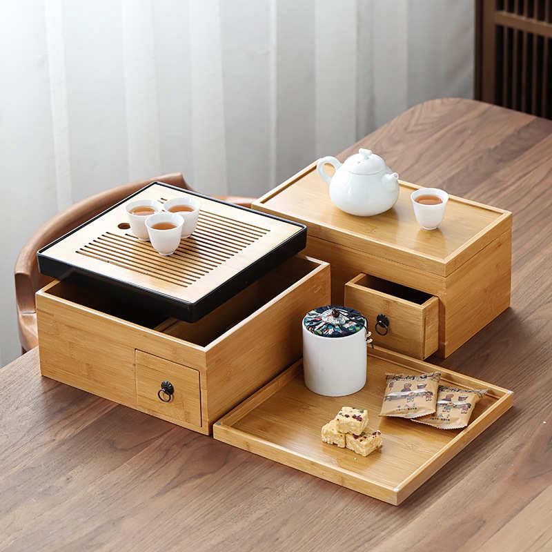 Household small bamboo small tea table creative combination melamine dry bubble tray plus storage box Kung Fu tea set creative tea tray