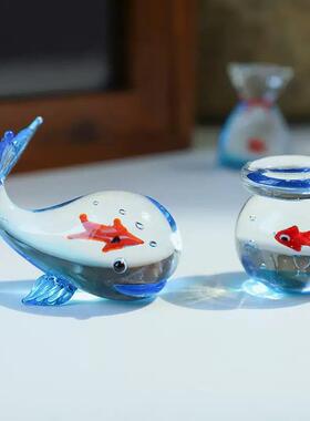 淄博博山大观园琉璃摆件家居饰品可爱鱼缸装饰品车载金鱼海洋造景