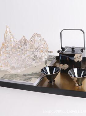 新中式太湖石透明摆件家居样板房茶具托盘花瓶组合售楼处软装饰品