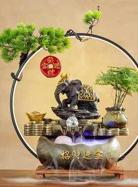 百财聚来流水摆件循环水招财公司办公室客厅入户创意装饰开业礼物