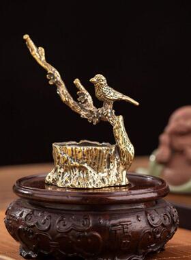 黄铜新中式复古风创意家居纯铜喜上眉梢摆件线香香插线香炉香薰炉