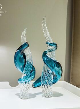 晶淳 蓝色水晶琉璃缠绕摆件 现代情侣创意装饰酒柜桌面简约工艺品