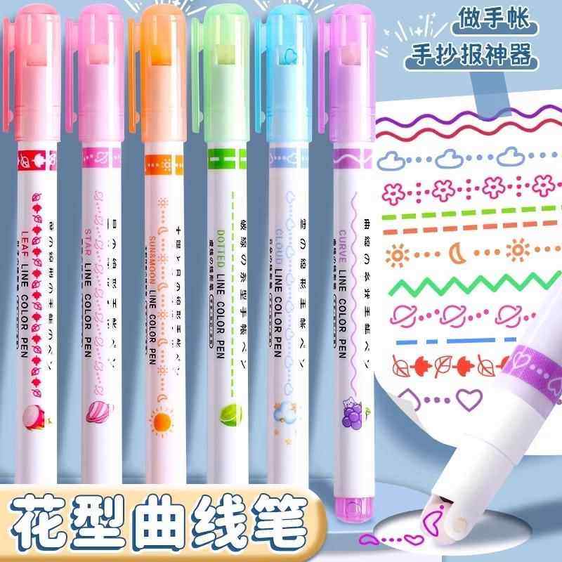 花型轮廓笔手抄报用笔曲线笔学生彩色波浪标记萤光色笔花边笔曲线,淘宝优惠券,粉丝福利购,淘宝优惠卷