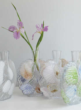 花瓶装饰摆件点手工波宿玻璃花条纹样板间器简约民紫外贸出口粉蓝