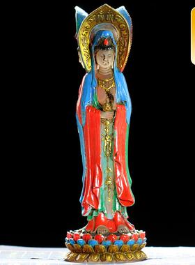 南海三面观音琉璃佛像居家摆件观世音菩萨佛像风水摆件供奉家用