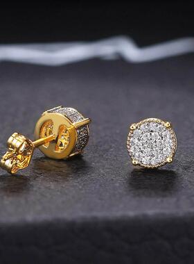 Full diamond hip-hop men's earrings zircon micro inlay