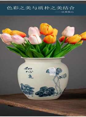 手绘青花瓷景德镇花瓶花器花盆花插中式水培插花摆件复古怀旧昌震