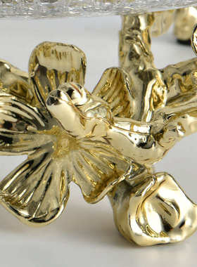 欧式轻奢水晶玻璃金属果盘美式高档奢华别墅客厅餐桌水果盘摆件