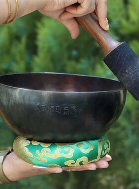 紫火音疗玄色满月颂钵铜碗尼泊尔手工梵音钵铜磬摆件音疗冥想钵